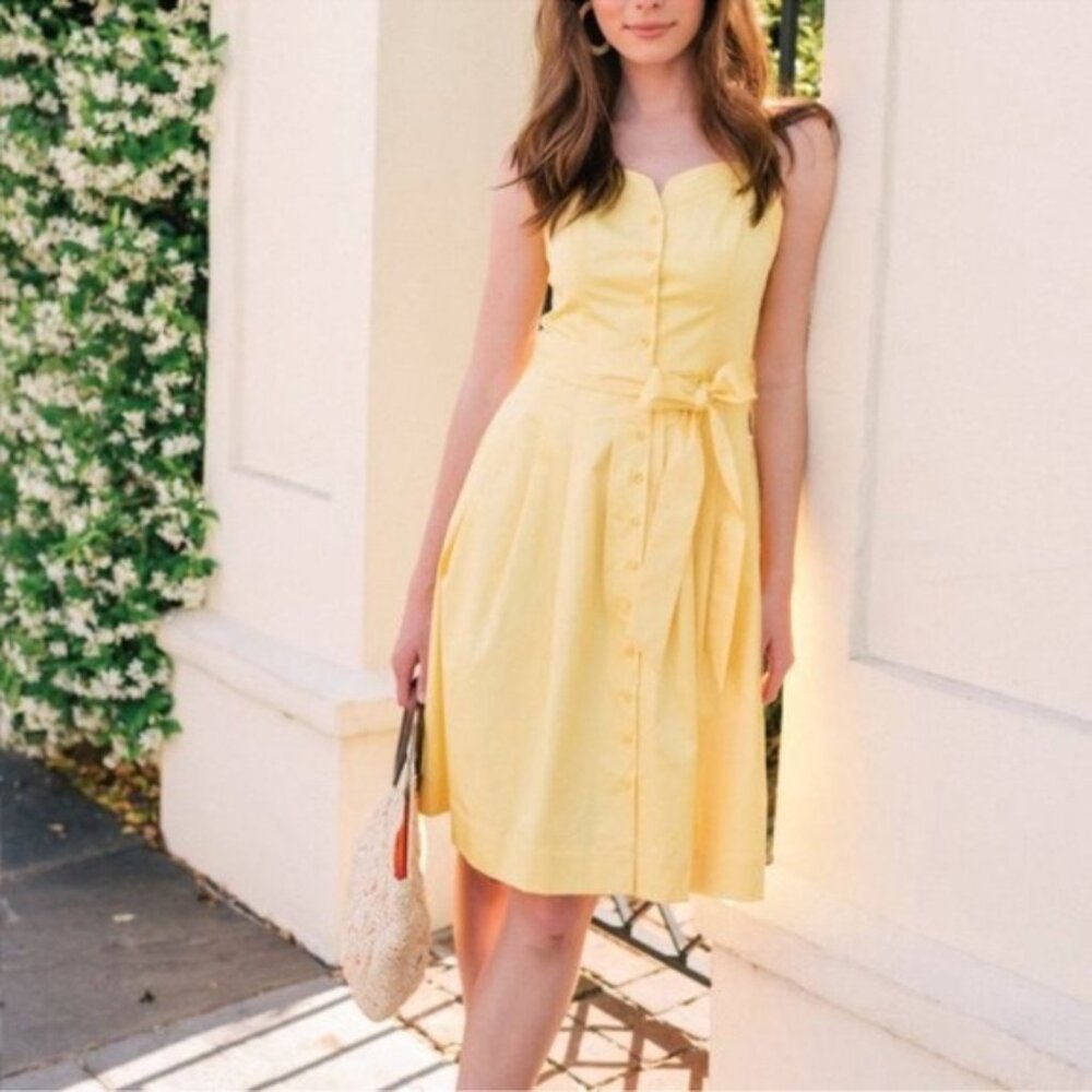 Gal Meets Glam Francesca Marigold Fit and Flare Sleeveless Dress Yellow 2 NWT - Picture 2 of 9